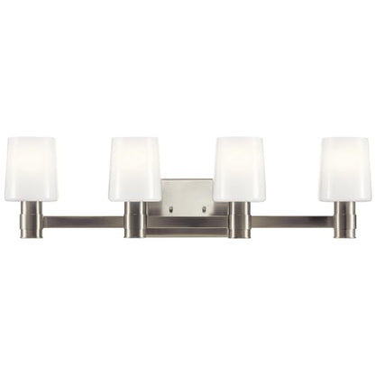 Kichler Adani 4-Light Bathroom Vanity Light, Brushed Nickel | Modern vanity light with opal glass for bathrooms and powder rooms (30" x 8.25"), 55177NI - color: Brushed Nickel, size: 30"