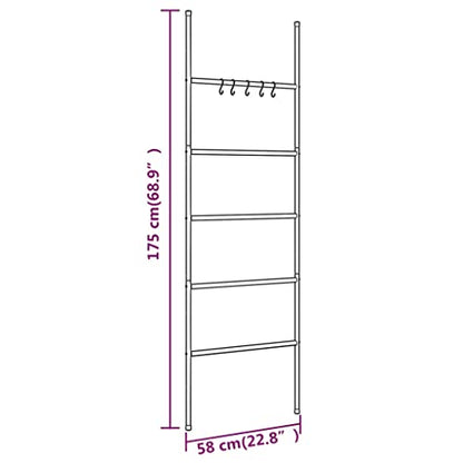 5-Tier Towel Ladder Rack, Wall Leaning Blanket Holder for Bathroom Bedroom Living Room, Modern Decorative Iron Storage Organizer, 68.9 Inches Tall, Black