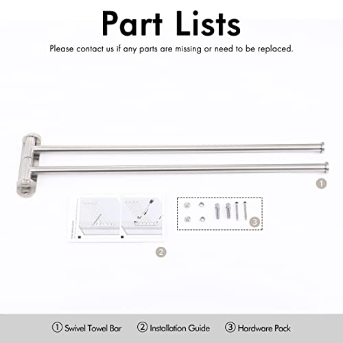 KES 19.5-Inch Bathroom Towel Rack, Swivel Towel Rack 2-Arm, Swing Out Double Towel Bar Wall Mounted, SUS304 Stainless Steel Brushed Finish, A2103S2L50-2 | SUS304 Stainless Steel, Swing-Out Design, 22 Lb Load Capacity, Anti-Drop End Caps, Includes Mounting