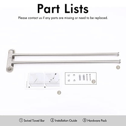 KES 19.5-Inch Bathroom Towel Rack, Swivel Towel Rack 2-Arm, Swing Out Double Towel Bar Wall Mounted, SUS304 Stainless Steel Brushed Finish, A2103S2L50-2 | SUS304 Stainless Steel, Swing-Out Design, 22 Lb Load Capacity, Anti-Drop End Caps, Includes Mounting