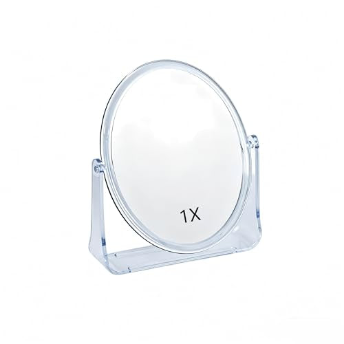 1x/1x Double-Sided Makeup Mirror, Clear Acrylic Desktop Mirror, 360-Degree Rotating Portable Desktop Mirror, Ideal for Makeup Application, Shaving, and Daily Skincare (Clear, Oval)
