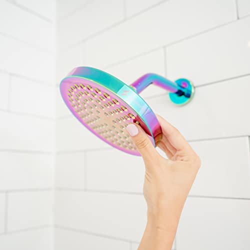 SparkPod Rain Shower Head, 6 Inch Round, Radiant Rainbow Finish | High Pressure Shower Heads, 90 Nozzles, Adjustable Showerhead, No Tools Needed, Universal Connection - color: Radiant Rainbow, style: 6 Inch Round