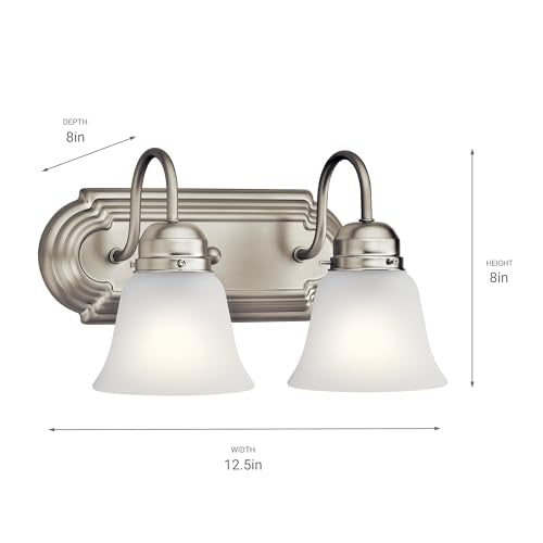 Kichler 12.25" 2-Light Vanity Bath Light in Brushed Nickel, Modern Bathroom Light with Clear Satin Etched Glass, (12.25" W x 8" H), 5336NIS - color: Brushed Nickel, size: 12.25"