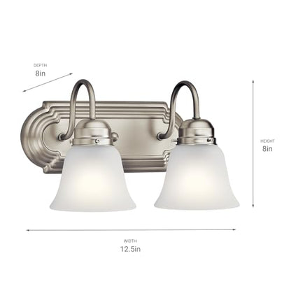 Kichler 12.25" 2-Light Vanity Bath Light in Brushed Nickel, Modern Bathroom Light with Clear Satin Etched Glass, (12.25" W x 8" H), 5336NIS - color: Brushed Nickel, size: 12.25"