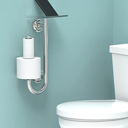 3-in-1 Stainless Steel Double Toilet Paper Holder with Heavy Duty Grab Bar and Top Shelf for Wet Wipes, Napkins, Phone, Pad. (Brushed Nickel, Right-Hand) - color: Brushed Nickel, size: Right-Hand