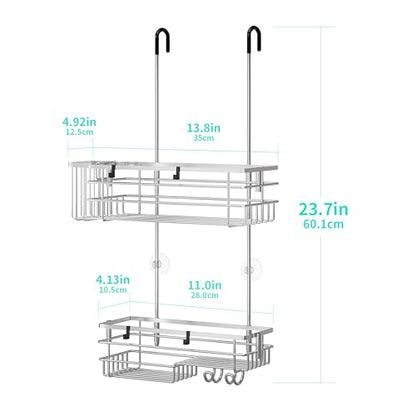 HapiRm Hanging Shower Caddy Organizer - No Drilling Shower Shelves with Hooks and Toothbrush Holder, Rustproof 304 Stainless Steel Bathroom Organizer - Brushed Nickel - color: Brushed Nickel