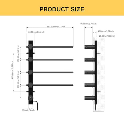 Z&Zhanle Electric Towel Warmer Rack, 4-Bar Wall Mount, Hidden Style, One-Touch Start, (4-Bar Satin Black) - color: 4-bar Satin Black