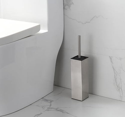 BGL Square Toilet Brush with Holder,Stainless Steel Rubber Painted Toilet Bowl Brush and Holder for Bathroom,2 Cleaner Brush Heads,Brushed Nickel - color: Brushed Nickel