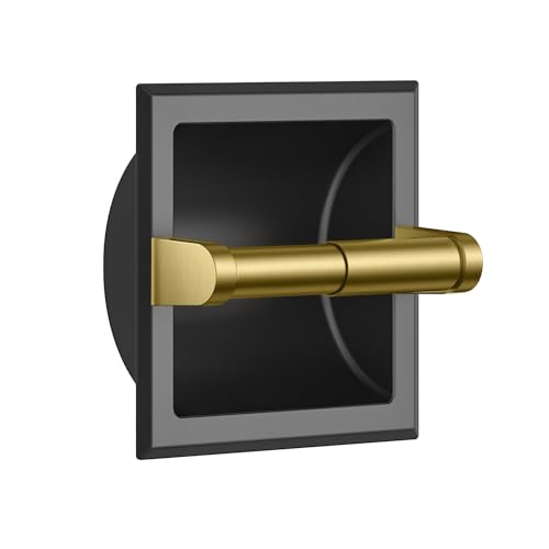 FORIOUS Recessed Toilet Paper Holder for Mega Rolls, Black and Gold | Stainless Steel Tissue Roll Holder Wall Mount for Bathroom Space-Saving Design, in Wall Toilet Paper Dispenser Insert - color: Black&gold