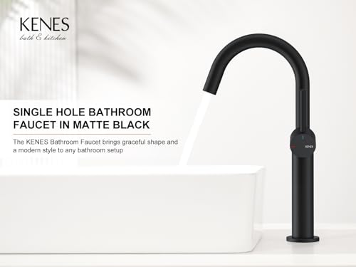 Matte Black Vessel Sink Faucet Single Handle, Tall Bathroom Faucet | Vessel Bowl Faucet with Pop Up Drain & Supply Lines, Lead-Free cUPC & NSF Certified, 1 Hole Faucet for Vanity RV Restroom - color: Matte Black, size: Tall