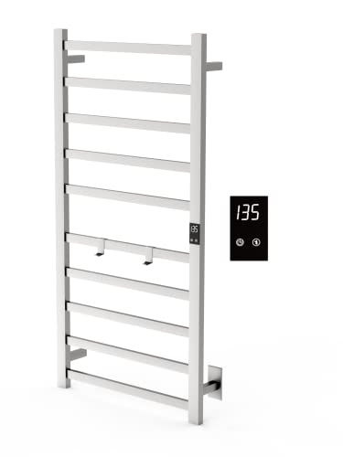 Electric Towel Warmer | Super Thin | with Timer & Temperature Multi-Level Adjustments | Hardwired & Plug-in | 10 Bar Brushed Finish - color: Brushed, size: 10-Bar