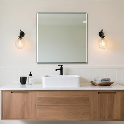 Ruomeng Frameless Mirror for Wall, 30x30 Inch Bathroom Vanity Mirror Farmhouse, Rectangle Mirror with Beveled Edge, Tempered Glass, Hangs Horizontally or Vertically - size: 30"L x 30"W