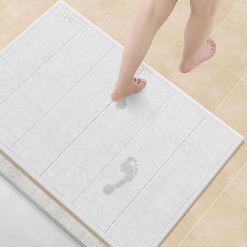 Yolife 32"x 20" Stone Bath Mat Large, Diatomaceous Earth Bath Mat for Bathroom, Super Absorbent Quick Drying Stone Shower Mat, Non-Slip Natural Diatomite Bathroom Floor Mat, Easy to Clean (White Grey) - color: White Grey