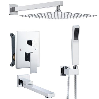 DASAN Tub Shower Faucets Sets Complete Chrome Bathtub Shower System with Tub Spout, Bathtub Faucet Set Tub and Shower Faucet Combo Trim Kit with Rough-in Valve, DA-SS03PC-S10W - color: Chrome