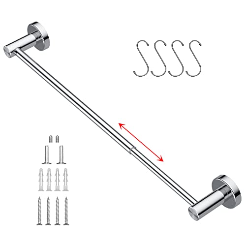 Chrome Towel Bar for Bathroom, Stainless Steel Shower Towel Rod | Adjustable Length 16 to 27.6 Inch, Wall Mounted Towel Holder with S Hooks for Washroom Kitchen, Extendable Single Towel Rack - color: Chrome