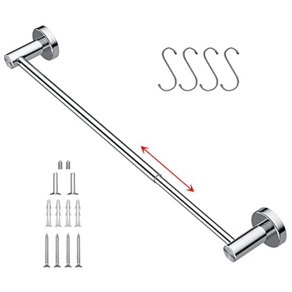 Chrome Towel Bar for Bathroom, Stainless Steel Shower Towel Rod | Adjustable Length 16 to 27.6 Inch, Wall Mounted Towel Holder with S Hooks for Washroom Kitchen, Extendable Single Towel Rack - color: Chrome
