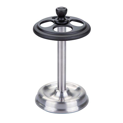 iDesign York Stainless Steel Divided Toothbrush Stand, Matte Black/Brushed | 3.25" x 3.25" x 5.75", 76269 - color: Black/Chrome, style: Pack of 1