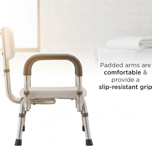 NOVA Bath & Shower Seat w/U-Shaped Hygienic Cutout & Padded/Removable Arms & Back - for Seniors, Handicap & Medical Use, Adjustable Height, Aluminum Frame, Non-Skid Safety, Tool-Free, 300lb Capacity