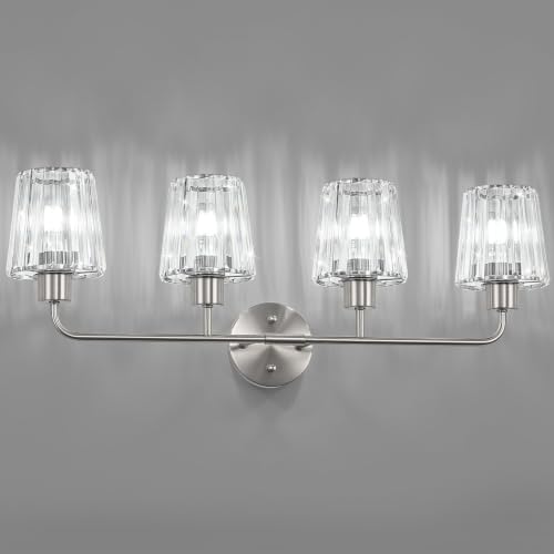 Brushed Nickel Vanity Lights 4-Light Crystal Bathroom Light Fixtures | Modern Bathroom Vanity Light E26 Wall Light over Mirror (Exclude Bulb) - color: Brushed Nickel, size: 4-Light