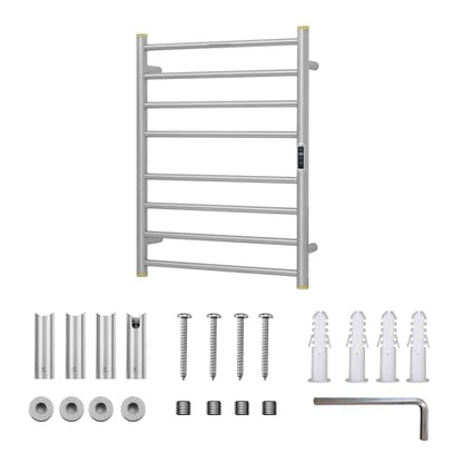 Electric Towel Warmer Rack,Heating Towel Warmer,Timer & Temperature Control,Wall-Mounted Plug-in for Bathroom,Brushed,Stainless Steel,8-Bar(27.56x20.87x4.41in) - color: Round-matte Brushed With Gold Top, size: 8 Bars