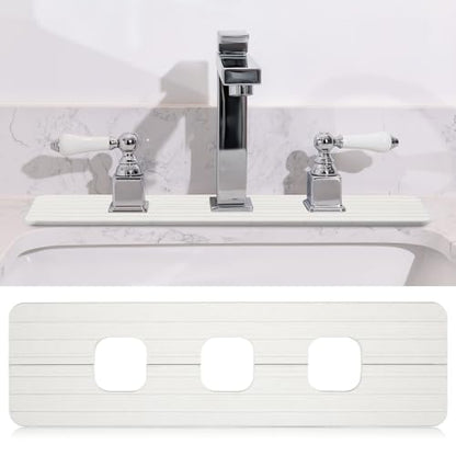 Teenyyou 3 Square Hole White Faucet Mat Kitchen Sink 16.14" x 4.49" | Bathroom Faucet Absorbent Mat,Diatomite Splash Guard,Quick Drying Drip Catcher,Hole 1.97",Holes Spaced About 1.97" - color: White, style: 3 Square Hole