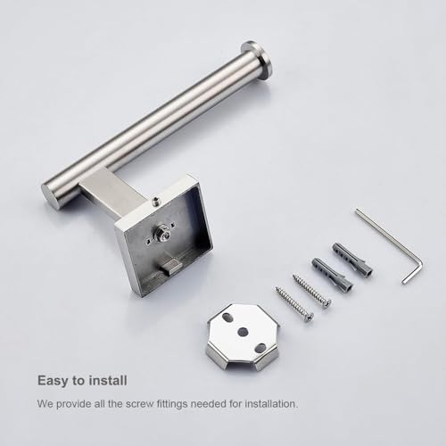 Wall-Mount Toilet Paper Holder, Open Arm, Brushed Nickel | SUS304 stainless steel, screw mount, fits standard, large and mega rolls, concealed caps, mounting hardware included - color: Brushed Nickel