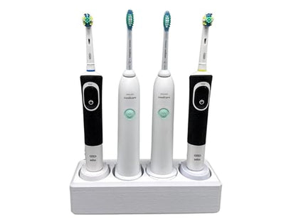 4 Slot Family Electric Toothbrush Charger Holder and Bathroom Organizer, for Select OralB and Philips Sonicare Tooth Brush Chargers (See Compatability Image), Countertop Stand or Wall-Mounted, White - size: 4 Openings