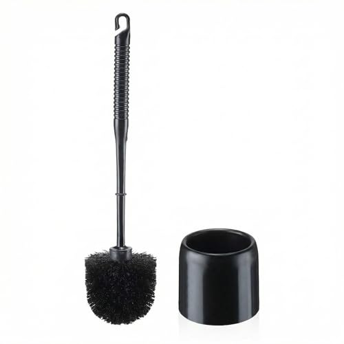 Roshtia 1 Set Toilet Brush and Holder Set for Bathroom Toilet Bowl Brush Scrubber with Caddy for Deep Cleaning, 14.57 Height (Black) - color: Black