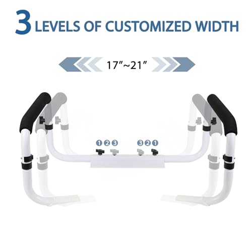 Toilet Safety Rails for Seniors, 17-21 in Width, 350 lb Capacity | Fits standard and elongated toilets; non-slip foam grips and tool-free setup using existing seat bolts. - color: Black/White