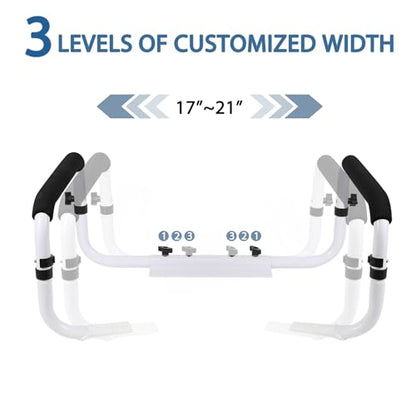 Toilet Safety Rails for Seniors, 17-21 in Width, 350 lb Capacity | Fits standard and elongated toilets; non-slip foam grips and tool-free setup using existing seat bolts. - color: Black/White