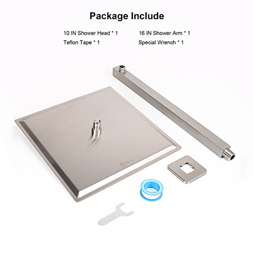 Shower Head with Extension Arm, High Pressure Square with ShowerArm, Stainless Steel Rainfall-Waterfall Full Body Coverage (10'' Shower with 16'' Arm, Brushed Nickel) - color: Brushed Nickel, size: 10'' Shower with 16'' Arm