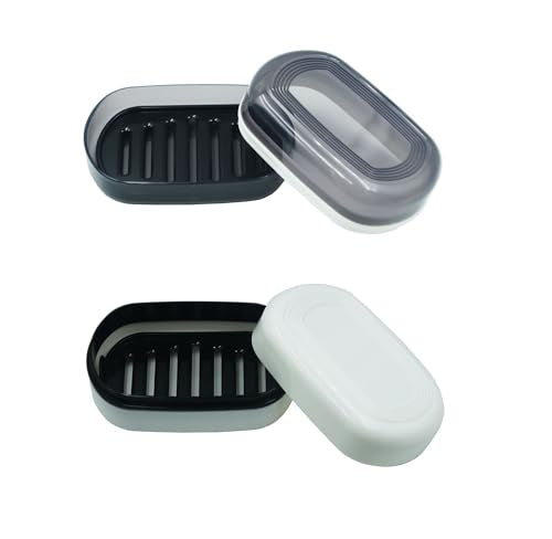 2 Pack Travel Soap Case Holder,Portable Soap Box with Draining Layer for Shower,Bathroom,Camping,Hiking,Gym (Black and White) - color: 2 Pack Black and White Soap Case