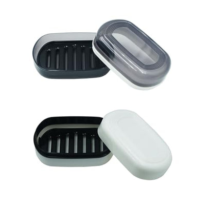 2 Pack Travel Soap Case Holder,Portable Soap Box with Draining Layer for Shower,Bathroom,Camping,Hiking,Gym (Black and White) - color: 2 Pack Black and White Soap Case