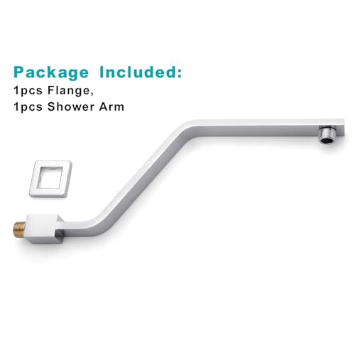 16 Inch S Shape Chrome Shower Head Arm, Square Wall Mounted Shower Arm and Flange Included - color: Chrome
