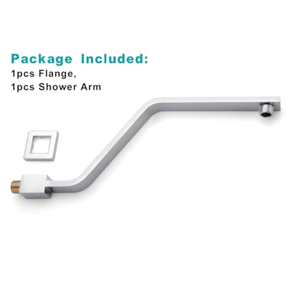 16 Inch S Shape Chrome Shower Head Arm, Square Wall Mounted Shower Arm and Flange Included - color: Chrome