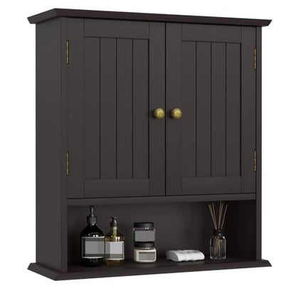 Bathroom Wall Cabinet, Over the Toilet Storage Cabinet with 2 Doors and Adjustable Shelf, Wooden Medicine Cabinet Wall Mounted, Room Space Saver for Bathroom Kitchen - color: Bathroom Cabinet-brown