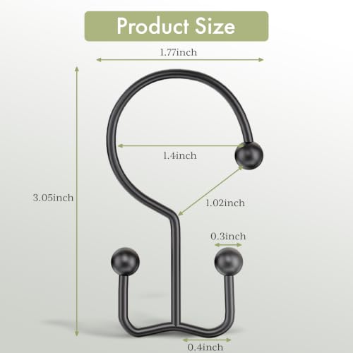 Shower Curtain Hooks Black Double Shower Curtain Hooks, Shower Curtain Rings Sturdy Stainless Steel Shower Hooks for Bathroom Shower Curtain Rod, 12Pcs Shower Curtain Hangers - color: Black, style: Double Hooks-2