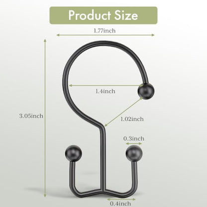 Shower Curtain Hooks Black Double Shower Curtain Hooks, Shower Curtain Rings Sturdy Stainless Steel Shower Hooks for Bathroom Shower Curtain Rod, 12Pcs Shower Curtain Hangers - color: Black, style: Double Hooks-2