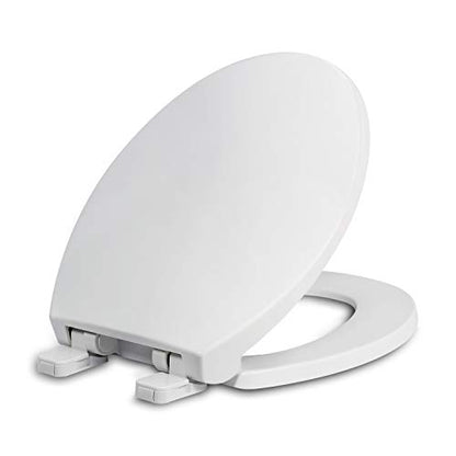 Round Toilet Seat with Lid, Slow Close Seat, Plastic, White | Quiet Close, Easy to Clean, Fit All Standard Round Toilet, Two Sets of Parts, High-Strength PP Plastic