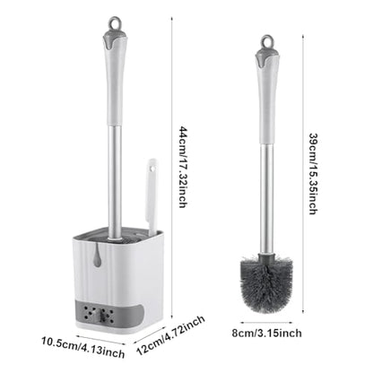Toilet Bowl Brush and Holder,Toilet Brush with Crevice Cleaning Brushes,No Dead Corner Clean Wall Mounted Compact Toilets Brushes Set,Durable Bristles for Bathroom,RV(White Grey)