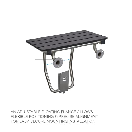 24-inch x 15-inch ADA Folding Wall Mount Bathroom Shower Seat Bench, Black Slatted Phenolic Seat - color: Black, size: 24"