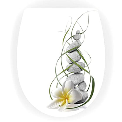 White Plastic Quick Release Toilet Seat - Oval Shape, Top Fixing with Adjustable Hinges, Easy Clean, Seagull and Starfish Design - One Size - color: Stone and Grass
