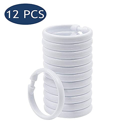 12 Packs Circular Shower Curtain Rings, Plastic Curtain O Rings Hooks for Bathroom, Glide Easily on Bathroom Shower Rod (White) - color: White