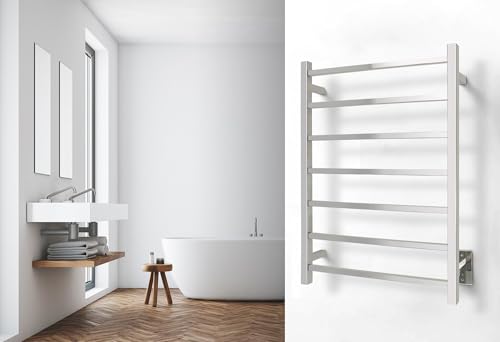 WarmlyYours Tahoe Heated Towel Rack, 7 Bars, Polished Stainless Steel | Hardwired 120V heated towel rack for spa-like bathroom comfort, 427 BTU/hr, energy-efficient towel drying - color: Polished Stainless Steel (7 Bars)