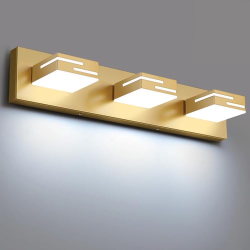 LED Modern Bathroom Vanity Light Fixtures, Dimmable Gold Vanity Lights for Bathroom Lighting Fixtures Over Mirror, with 360° Rotatable Heads 3-Light 22-inch (Cool White 6000K) - color: Gold, size: 3-light, 22-inch