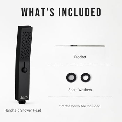 G-Promise All Metal Square 3 Function Handheld Shower Head(Matte Black) | All Metal Construction, 3 Function Modes with Massage, Modern Look, Push Switch, Easy Installation - color: Matte Black, style: Square