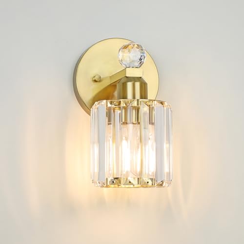 1-Light Gold Bathroom Vanity Light Fixture | Modern, Clear Crystal Glass Shade, Wall Mount, For Bedroom Living Room - color: Gold, size: Linear-1-Light