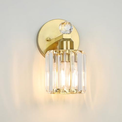 1-Light Gold Bathroom Vanity Light Fixture | Modern, Clear Crystal Glass Shade, Wall Mount, For Bedroom Living Room - color: Gold, size: Linear-1-Light