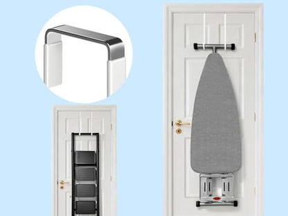 Single Long Over Door Steel Hooks 4 Pack Fit 1-3/8" Door 12" White | Plastic Coated Rubber Feel Towel Rack Robe Coat Shoe Wreath Hanger No Damage No Scratch for Bathroom Heavy Duty Thin Top