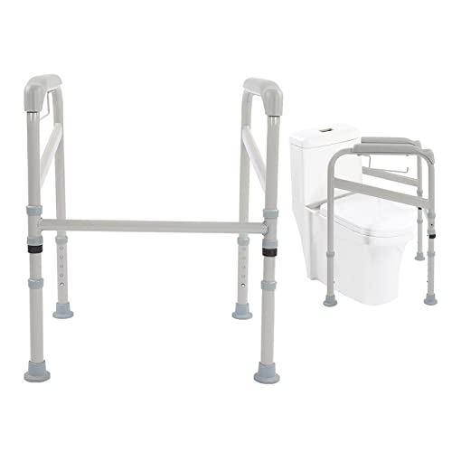 Adjustable Safety Hand Rail Bathroom Toilet Support Frame with Waterfall Armrests for Seniors Handicap Disabled Elderly